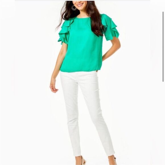 Lilly Pulitzer Ruffle Short Sleeve Ana Top, large, NWOT - Picture 3 of 11